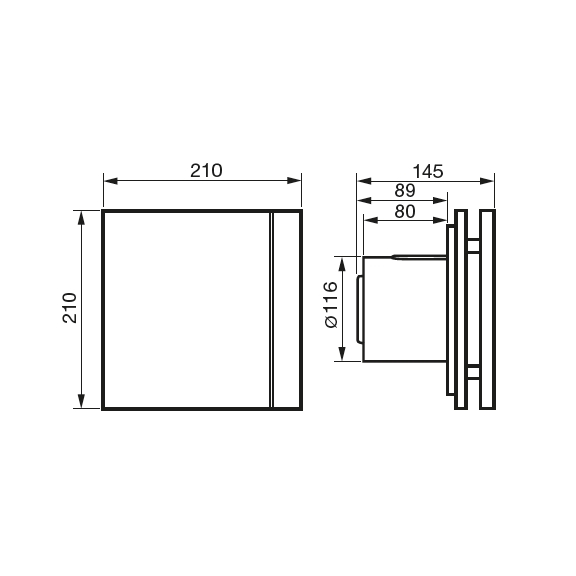 Ventilátor Silent 200 Design CZ - rozmery