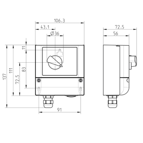 Systemair S-5EC/FRQ prepínač pre EC ventilátory - rozmery