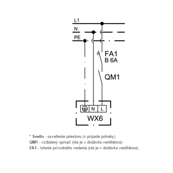 Ventilátor Xpelair WX 6 - schéma zapojenia
