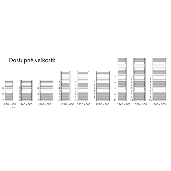 TERMA Dexter One kúpeľňový radiátor Dostuné veľkosti