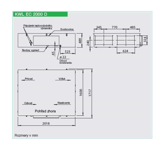 Helios KWL EC 2000 D rekuperačná jednotka - nákres
