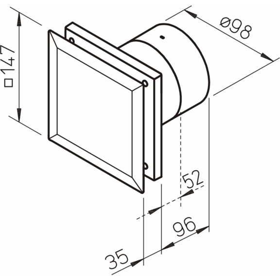 Helios MiniVent M1/100 P dvojotáčkový ventilátor s pohybovým snímačom - rozmery