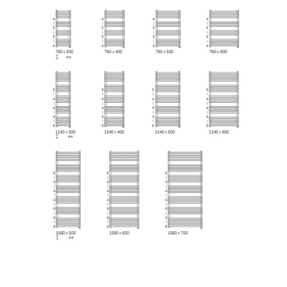 TERMA Alex ONE dizajnový radiátor Dostupné veľkosti