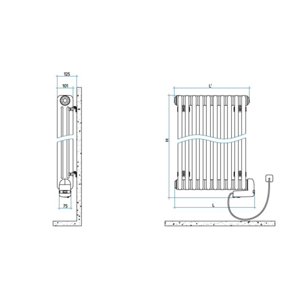 IRSAP Tesi 3 elektrický oceľový článkový radiátor - Technický náčrt
