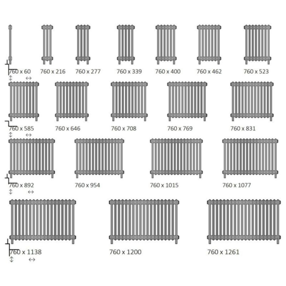 TERMA Stylos vodný dizajnový radiátor - dostupné veľkosti
