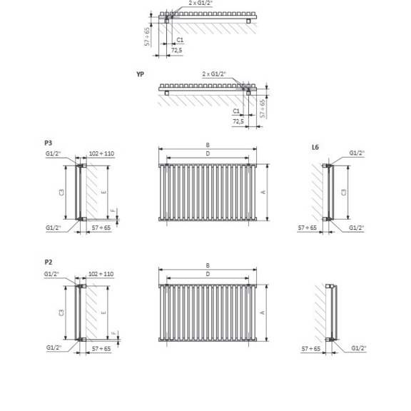 TERMA Nemo dizajnový radiátor Schéma1