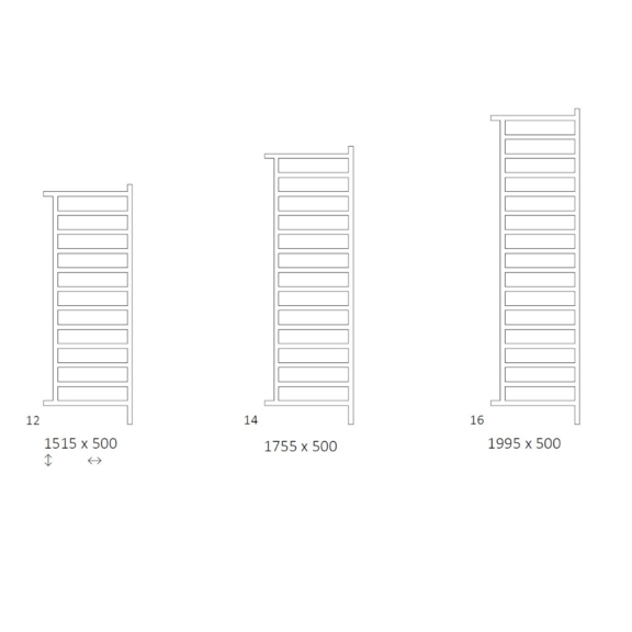 TERMA Simple DW dizajnový radiátor Dostupné veľkosti
