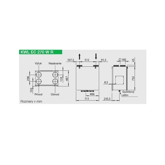 Helios KWL EC 270 W rekuperačná jednotka - pravé prevedenie
