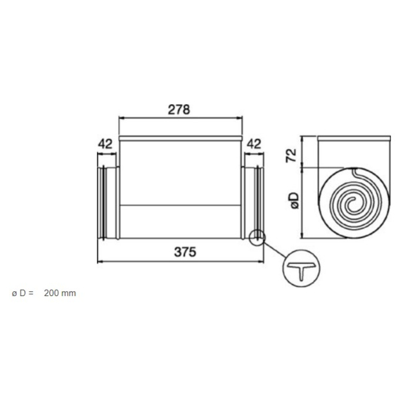Systemair CB 200-3,0 elektrický ohrievač do kruhového potrubia - 230 V - rozmery