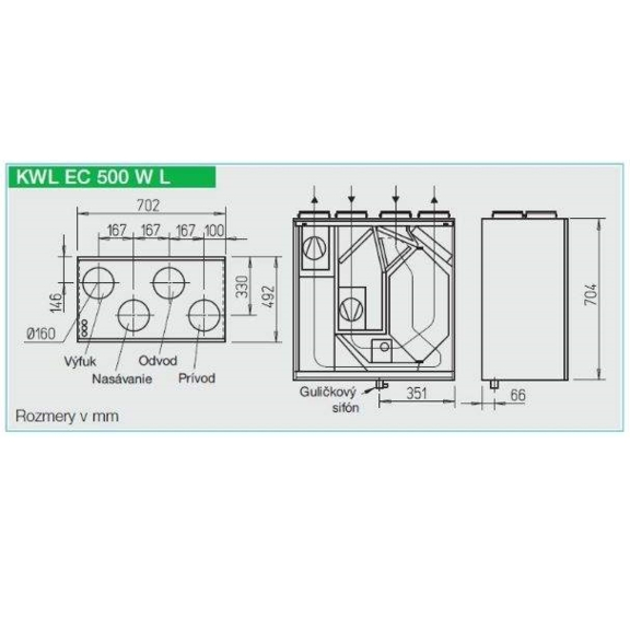 Rekuperačná jednotka KWL EC 500 W - ľavé prevedenie