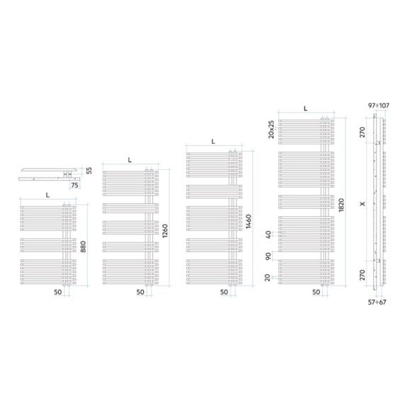 IRSAP Jazz S dizajnový radiátor - rozmery