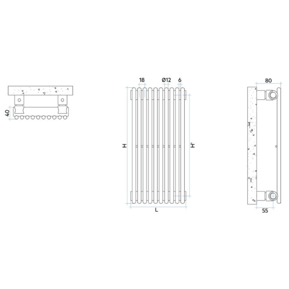 IRSAP Arpa 12 vertikálny dizajnový radiátor - Technický náčrt