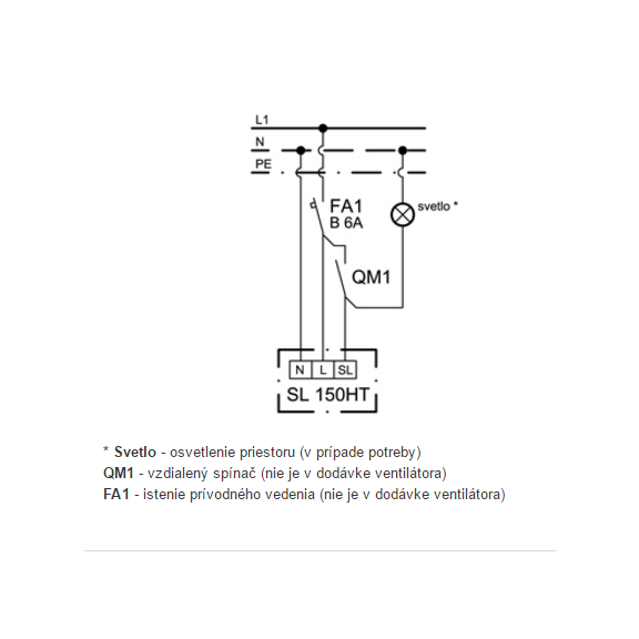 Ventilátor Xpelair SL 150 HT - schéma zapojenia
