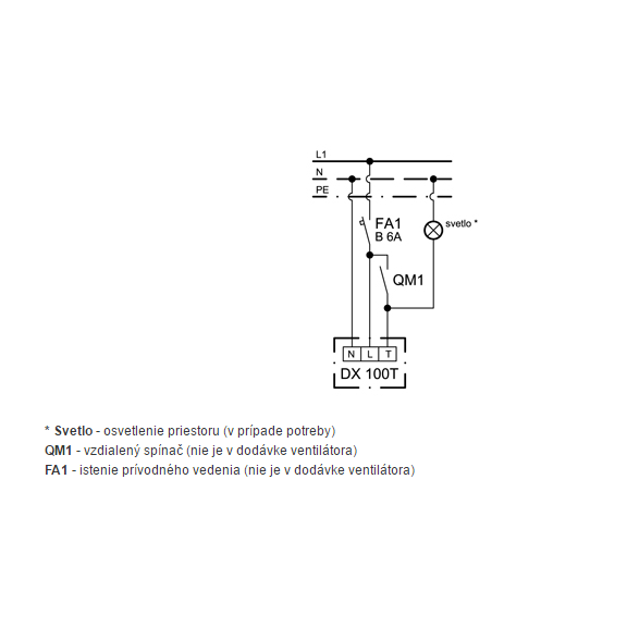 Ventilátor Xpelair DX 100 T - schéma zapojenia