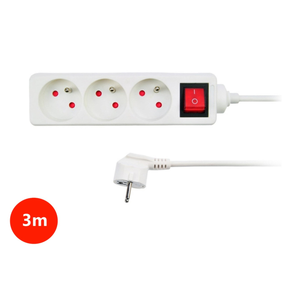Predlžovačka 3 m, 3 zásuvky s vypínačom
