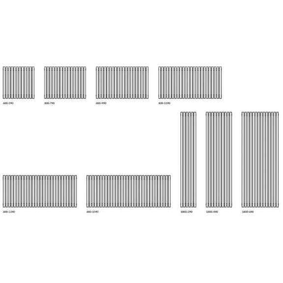TERMA Tune VWS dizajnový radiátor - Dostupné rozmery