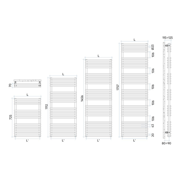IRSAP Kart 2 dizajnový radiátor - rozmery