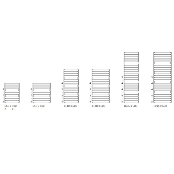 TERMA Warp T dizajnový radiátor Dostupné veľkosti