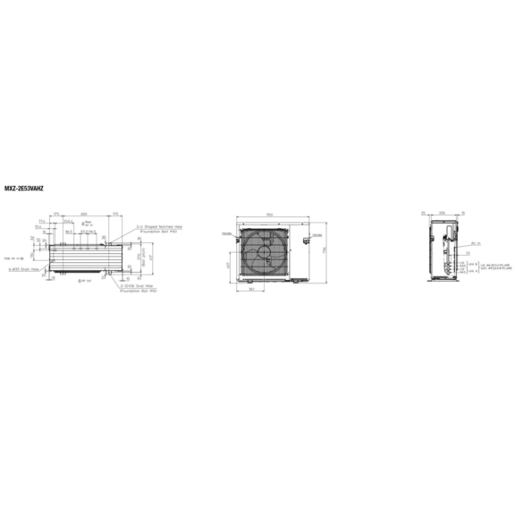 Mitsubishi MXZ-2E53VAHZ - rozmerová schéma