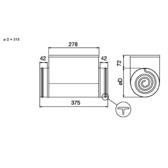 Systemair CBM 315-6,0 elektrický ohrievač do kruhového potrubia - rozmery