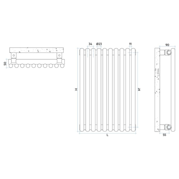 IRSAP Arpa 23 vertikálny dizajnový radiátor - Technický náčrt
