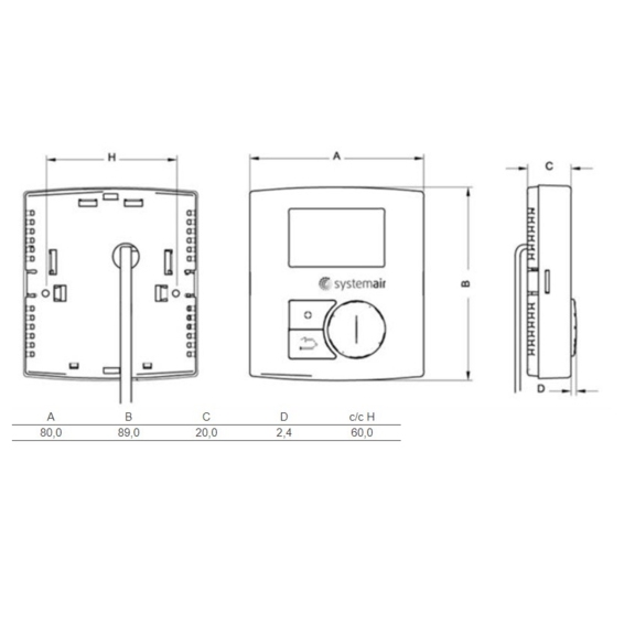 Systemair EC-Vent RU jednotka s displejom - rozmery