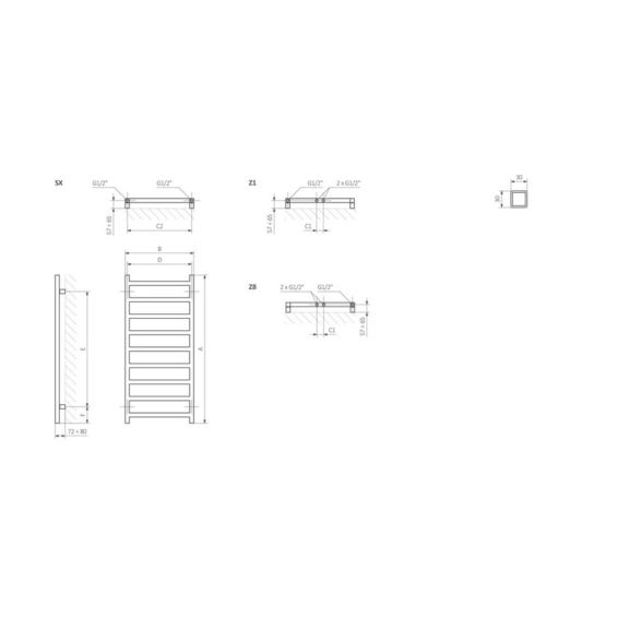TERMA Simple dizajnový radiátor Schéma