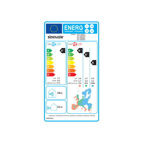 Sinclair Marvin SIH+SOH-BIM nástenná klimatizácia - energetická trieda