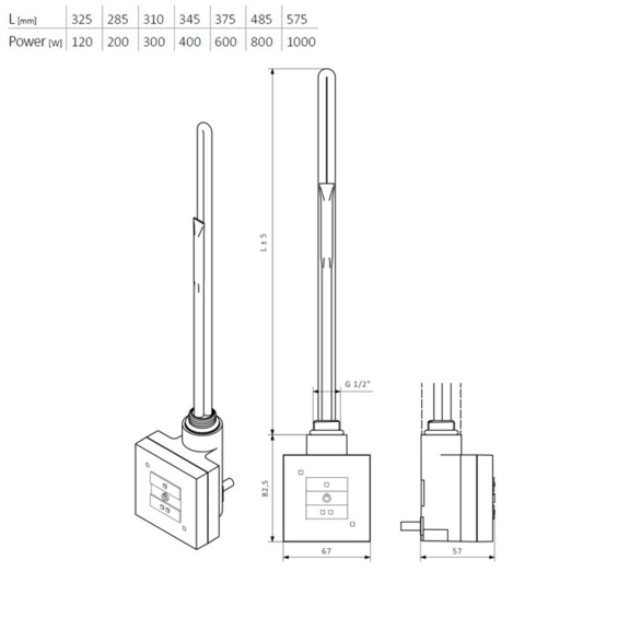 Terma KTX 1 - Rozmery