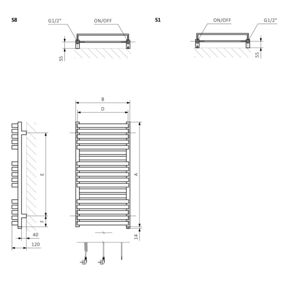 TERMA Quadrus Bold One dizajnový radiátor Schéma
