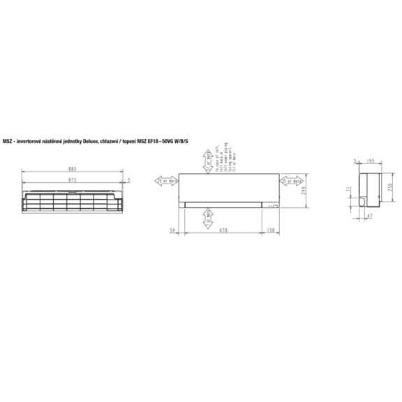 Mitsubishi MSZ EF18 – 50VG W/B/S - rozmerová schéma