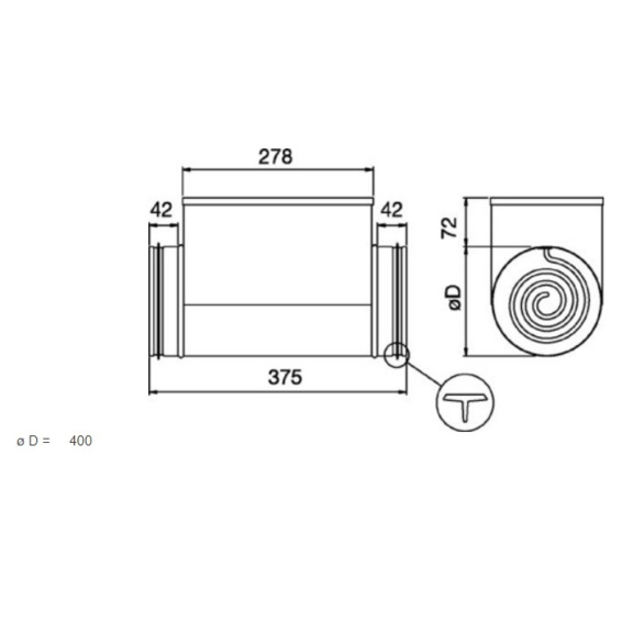 Systemair CBM 400-9,0 elektrický ohrievač do kruhového potrubia - rozmery