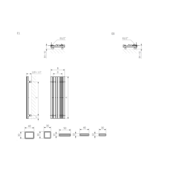 TERMA Sherwood V E dizajnový radiátor Schéma