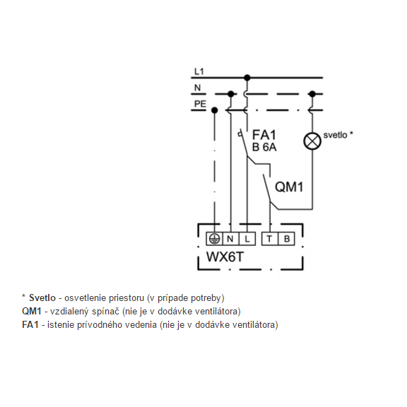 Ventilátor Xpelair WX 6 T - schéma zapojenia