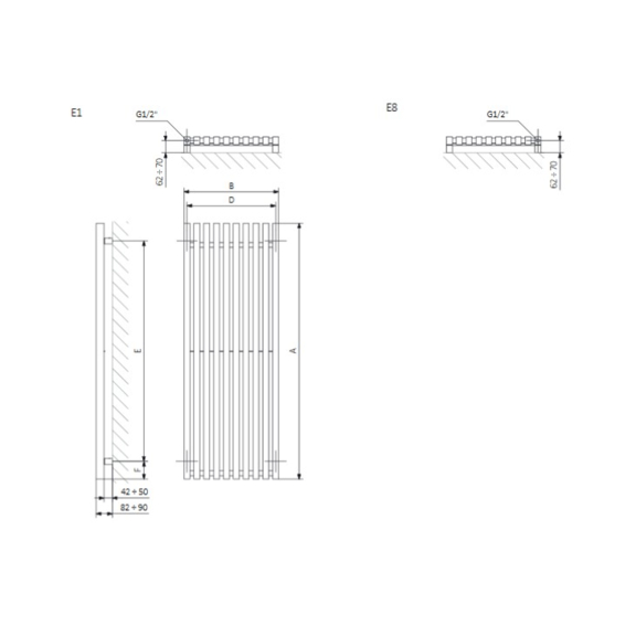 TERMA Triga E dizajnový radiátor Schéma vertikálny radiator