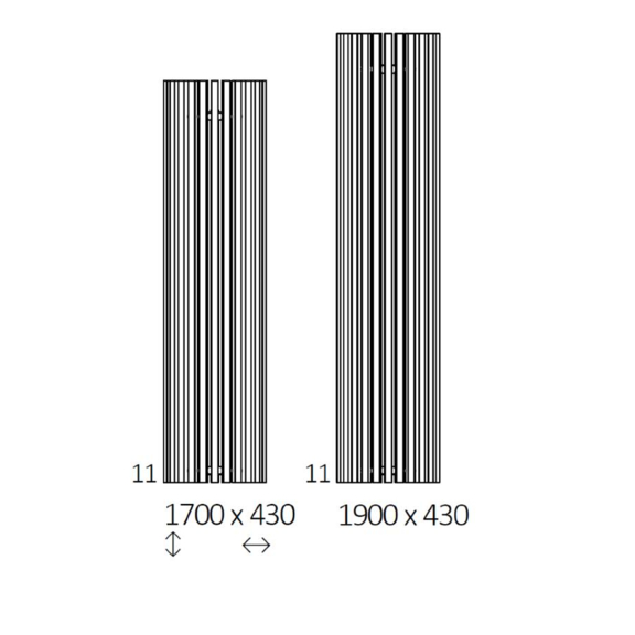 TERMA Triga AW dizajnový radiátor Dostupné veľkosti