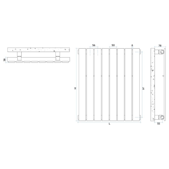 IRSAP Piano vertikálny dizajnový radiátor  - Technický náčrt