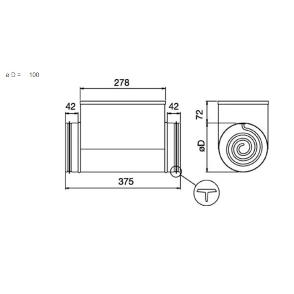 Systemair CBM 100-0,6 elektrický ohrievač do kruhového potrubia - rozmery