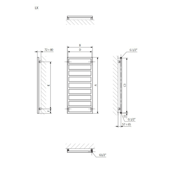 Terma Grid dizajnový radiátor - rozmery