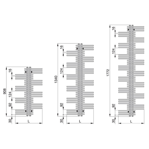 Zehnder Yucca dizajnový radiátor - rozmery