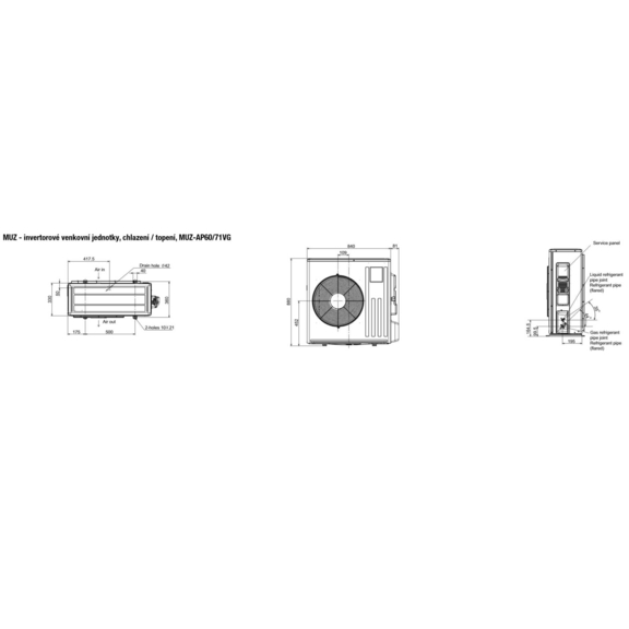 Mitsubishi MUZ-AP60/71VG - rozmerová schéma