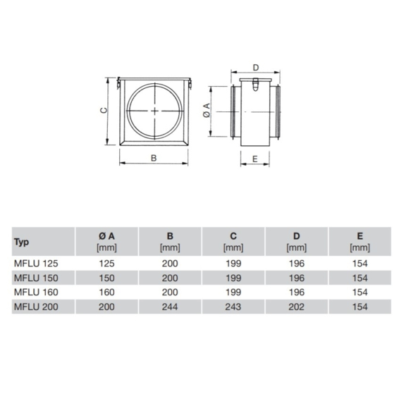 Soler & Palau MFLU 150 izolovaná filtračná kazeta - rozmery