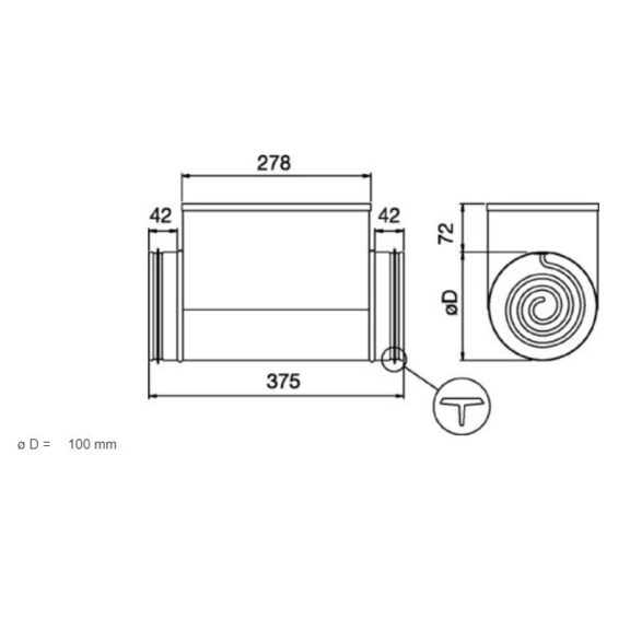Systemair CB 100-0,4 elektrický ohrievač do kruhového potrubia - rozmery