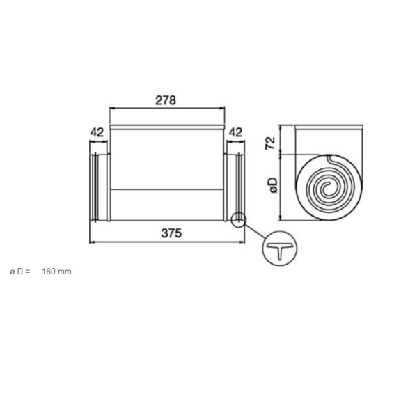 Systemair CB 160-1,2 elektrický ohrievač do kruhového potrubia - rozmery