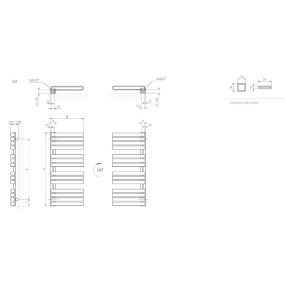 TERMA Warp S dizajnový radiátor Schéma