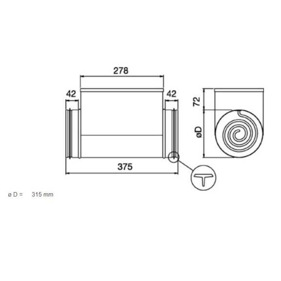 Systemair CB 315-12,0 elektrický ohrievač do kruhového potrubia - rozmery