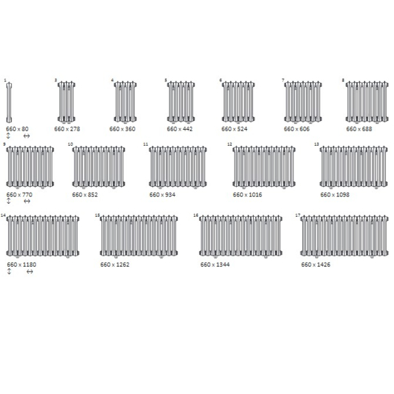 TERMA Oxford článkový radiátor 660 dostupné rozmery