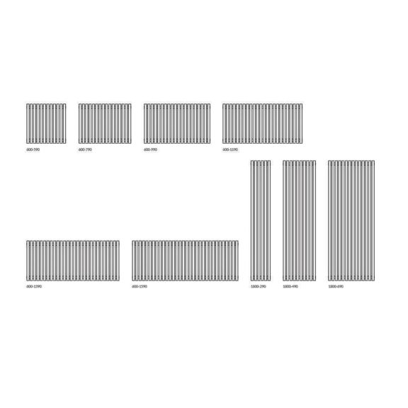 TERMA Tune VWD dizajnový radiátor Dostupné veľkosti