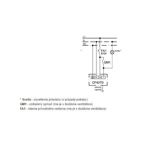 Ventilátor Xpelair CF 40 TD Premier - schéma zapojenia