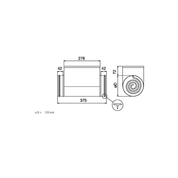 Systemair CB 125-1,2 elektrický ohrievač do kruhového potrubia - Rozmery